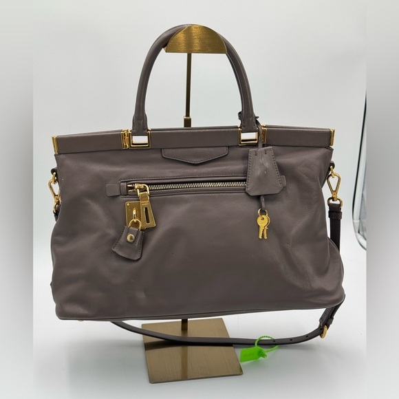 Prada Sughero Soft Calf Leather Large Frame Two Way Bag Taupe+ Lock n Key